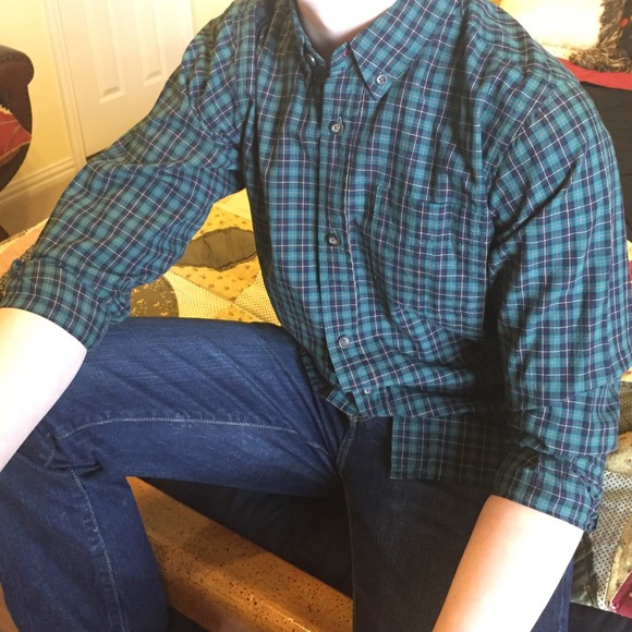 Children's Place green checkered button down