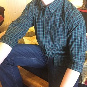 Children's Place green checkered button down