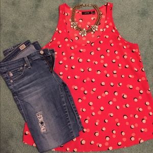🎊SALE🎊 Coral with cream and navy polka dots