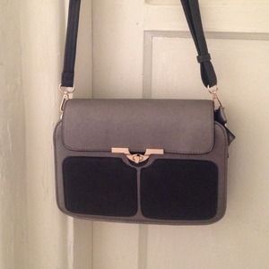 Silver/black cross body bag