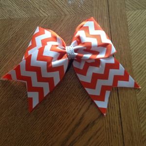 Chevron orange and white bow