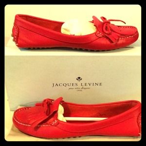 Fire engine red tassled leather driving moccasins