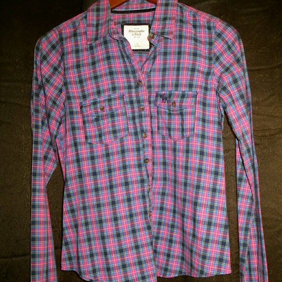 ABERCROMBIE Plaid pink and blue button down shirt