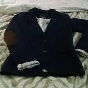 Sold!! Navy blue blazer with brown patches
