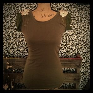 bedazzled Army qreen top