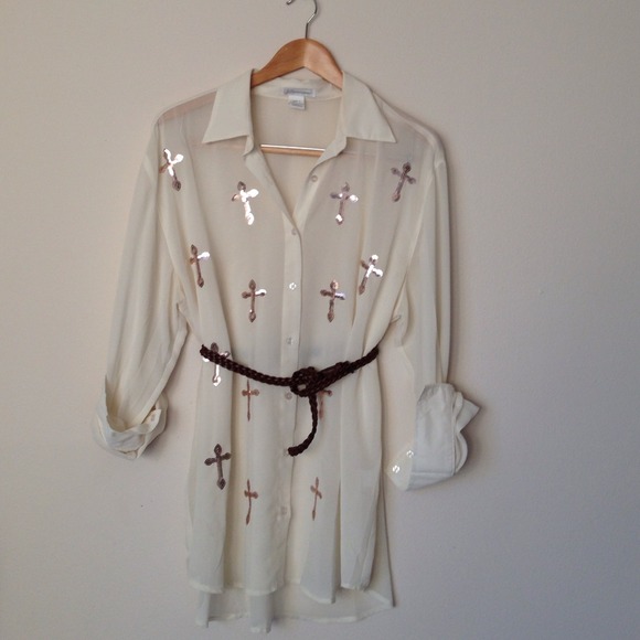 Sheer Cream Cross Top