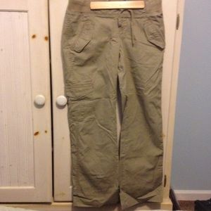 Straight leg kaki drawstring-button up pants.