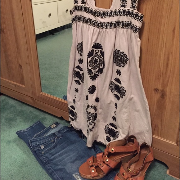 Gray with Black Embroidery Tunic / Dress