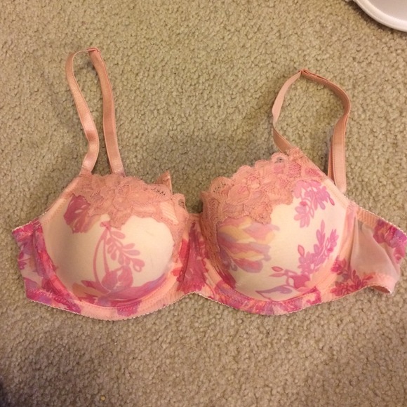 Pink floral lace bra