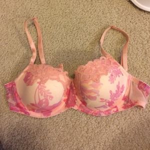 Pink floral lace bra