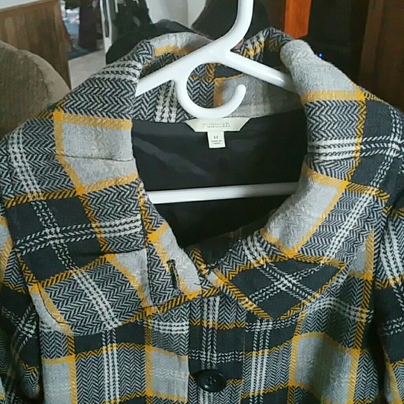 *Plaid* Yellow & Grey ButtonUp Tweed Jacket - Picture 4 of 4
