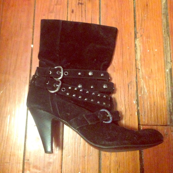 Black Suede Studded Heeled Booties