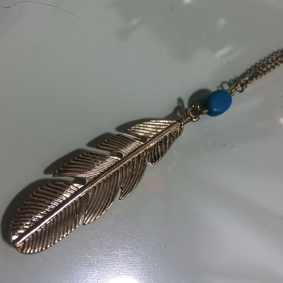 Long Forever21 turquoise feather necklace.