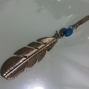 Long Forever21 turquoise feather necklace.
