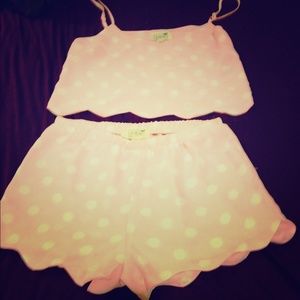LA Hearts NWOT pink white dots& scalloped hem SET