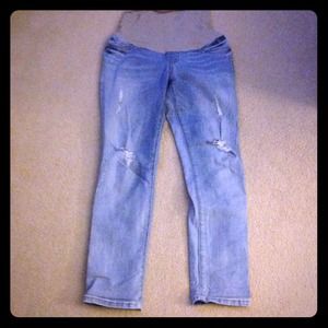 Distressed maternity jeans.