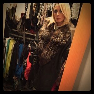 Leather with fur trim coat
