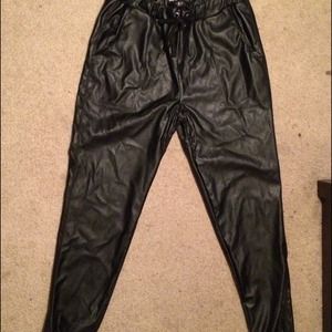 Black Leather Joggers