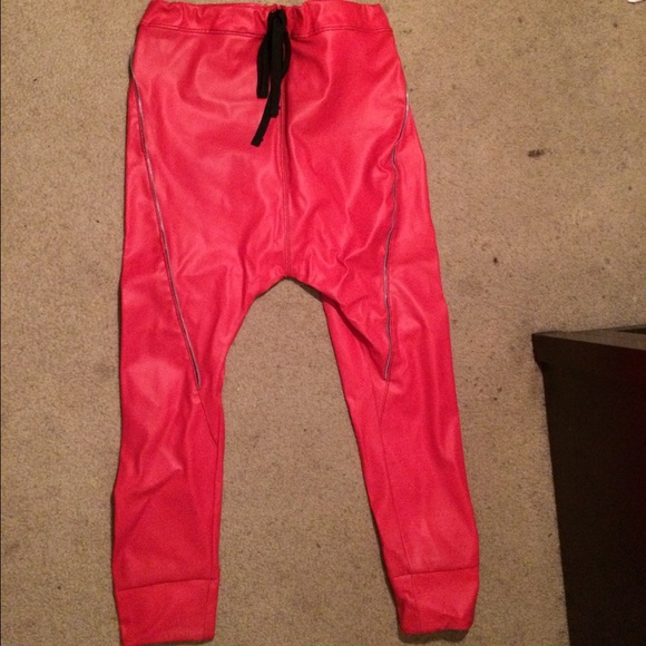 Red Leather Drop Crotch Joggers