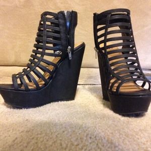 Black Wedge Cage Heels Size 7