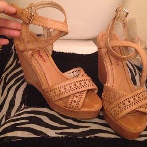 Pink & pepper cream colored wedges