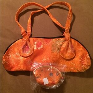 Chinese print orange purse