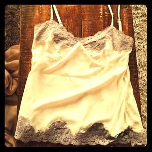 Cream and gray lace slip top