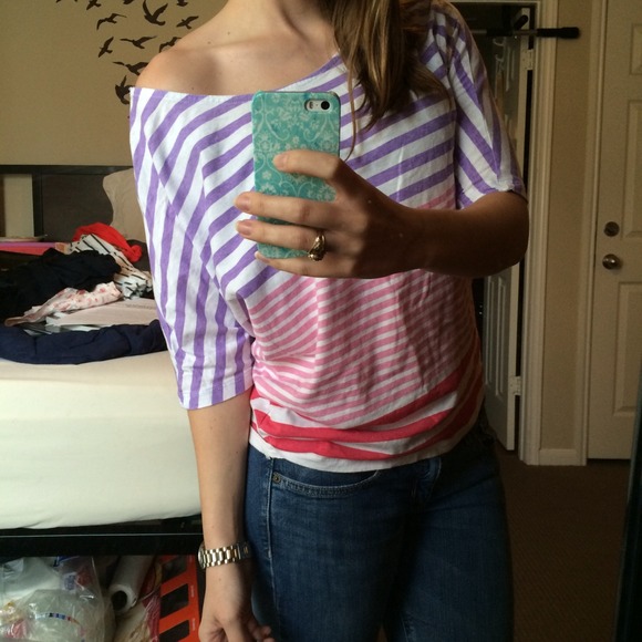 Colorful Stripe Cotton On Off Shoulder Top - Picture 5 of 8