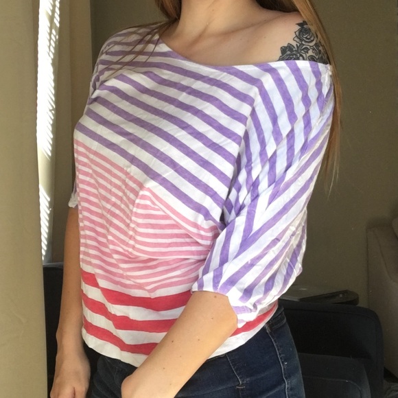 Colorful Stripe Cotton On Off Shoulder Top - Picture 2 of 8