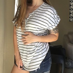 Mossimo Green/White Striped Top