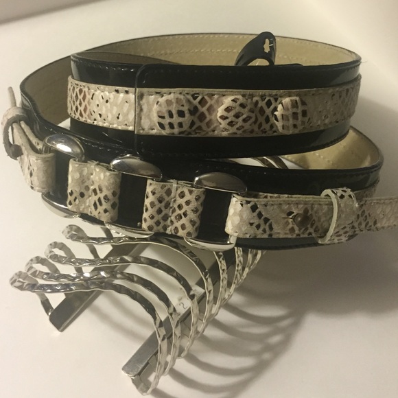 Belt with snake Leather Print and Metal Buckle