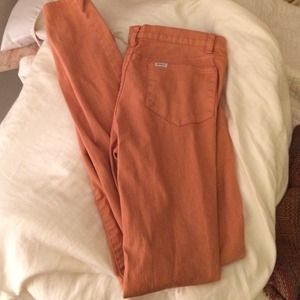nude/orange ruca or rvca skinny jeans