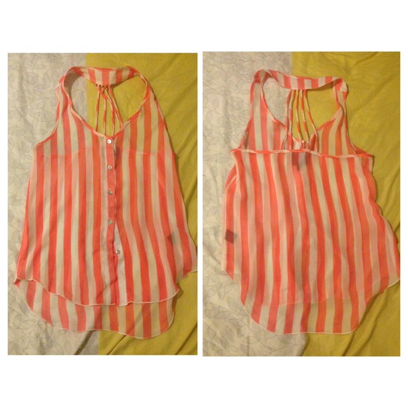 Pink and White Sheer Button Down Blouse