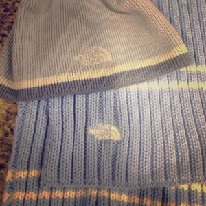 Blue North face hat and scarf