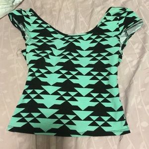 Charlotte Russe mint and black Aztec crop top