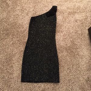 One sleeved fitted sparkle party dress