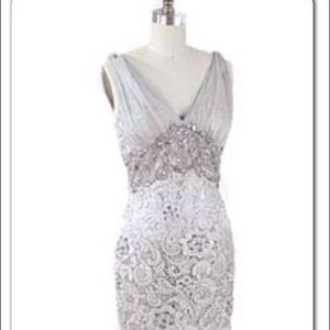 Silver Lace Chiffon Mermaid Evening Dress