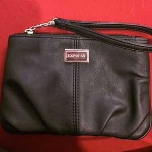 Express black leather wristlet clutch