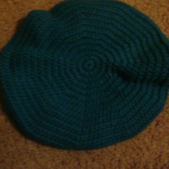 Blue knit hat.