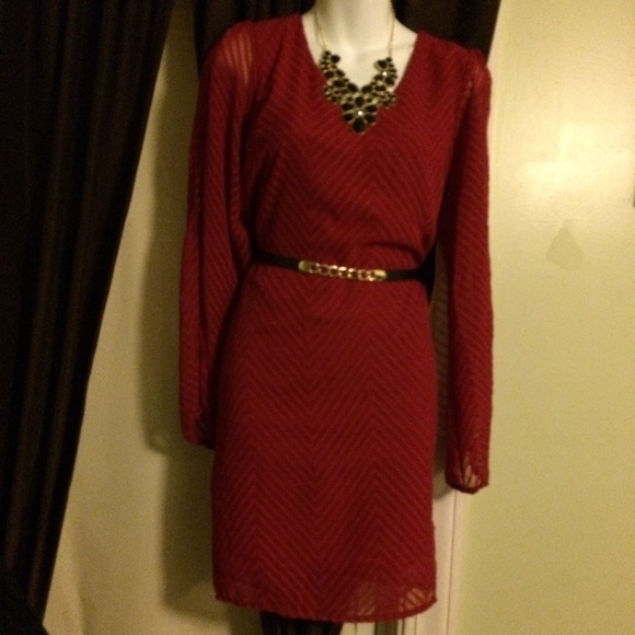 Red chiffon dress comes with belt shown in pic