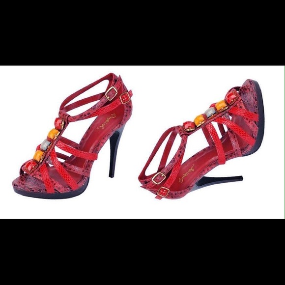 Brand New Qupid High Heel Red Snake Skin Sandals