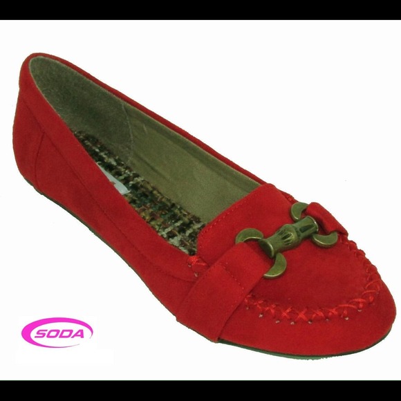 Brand New Soda Women's Red Suede Moccasin Flats