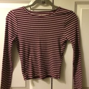 Hollister Ribbed White and Red Long Sleeve