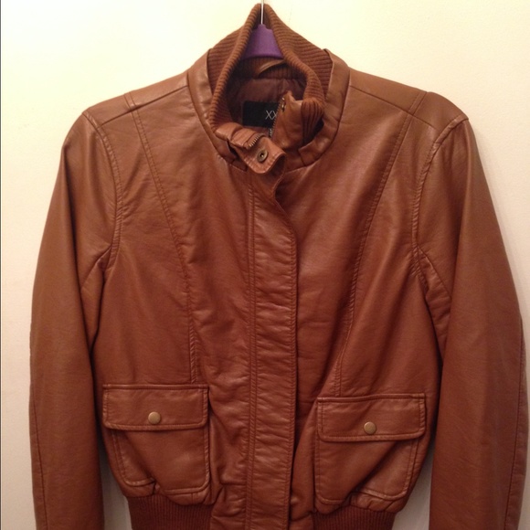 Cognac (faux) leather jacket
