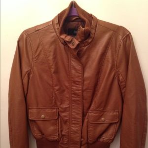 Cognac (faux) leather jacket