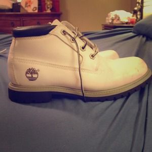 White & black timberland boots