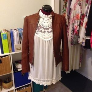 High Neck Lace Detail Mini Dress