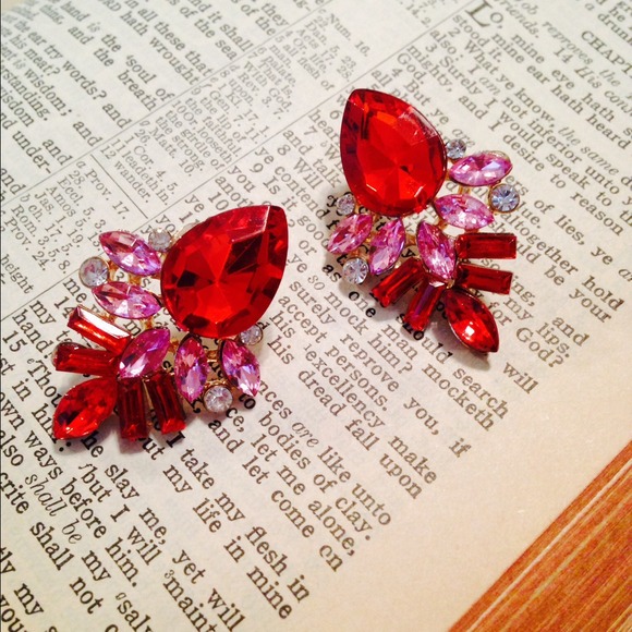 Jewelry - Red and Pink Rhinestone Earrings