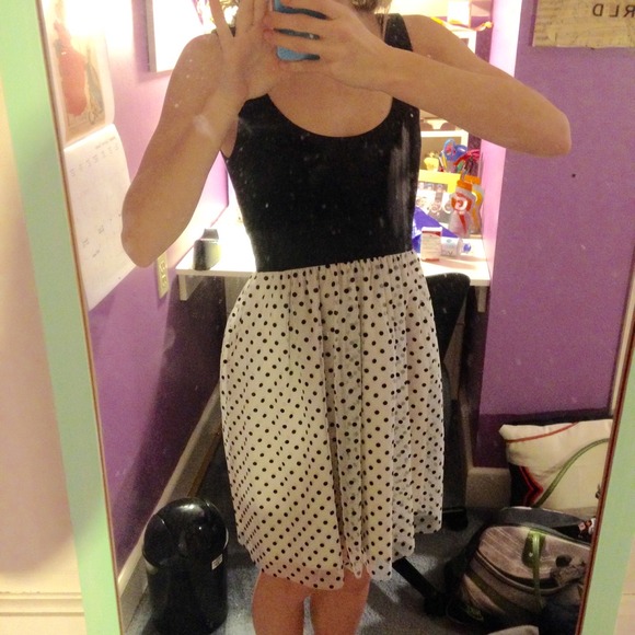black and white polka dotted dress