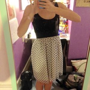 black and white polka dotted dress